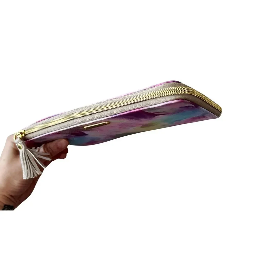 Buxton Wallet Tie Dye Organizer Clutch Zip Around Faux Leather Card Holder NWOT